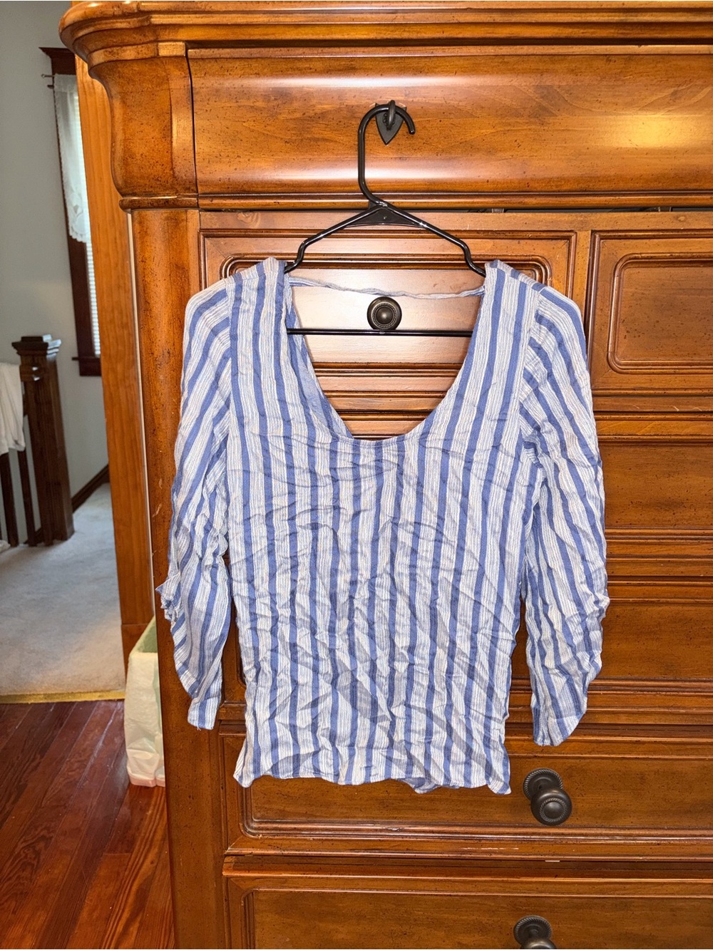 Dolan Left Coast Collection Blue & White Striped Open Tie Back Blouse M